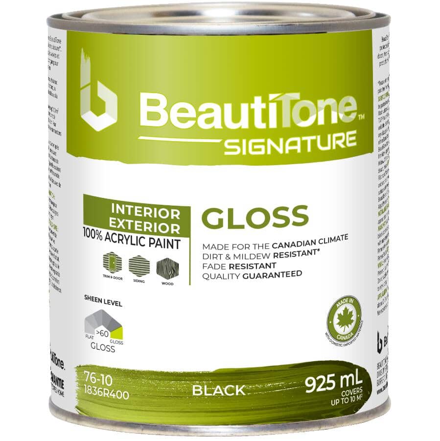 Interior / Exterior Acrylic Latex Gloss Paint - Black, 925 ml