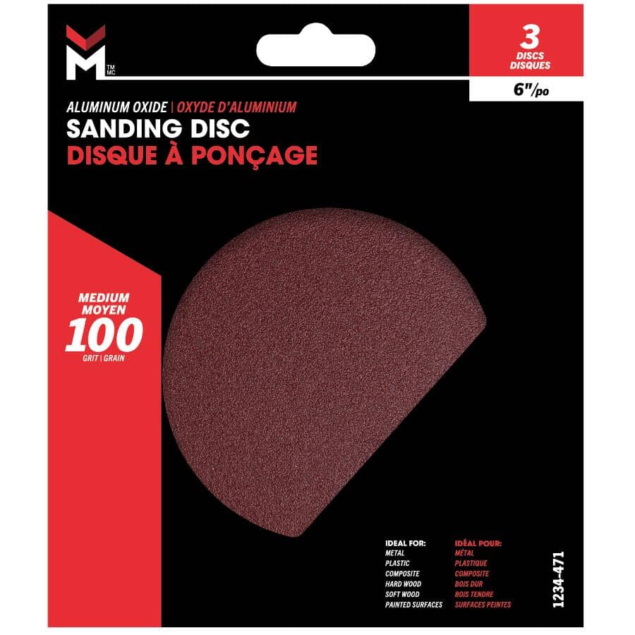 3 Pack 6" 100 Grit Pressure Sensitive Adhesive Sanding Discs