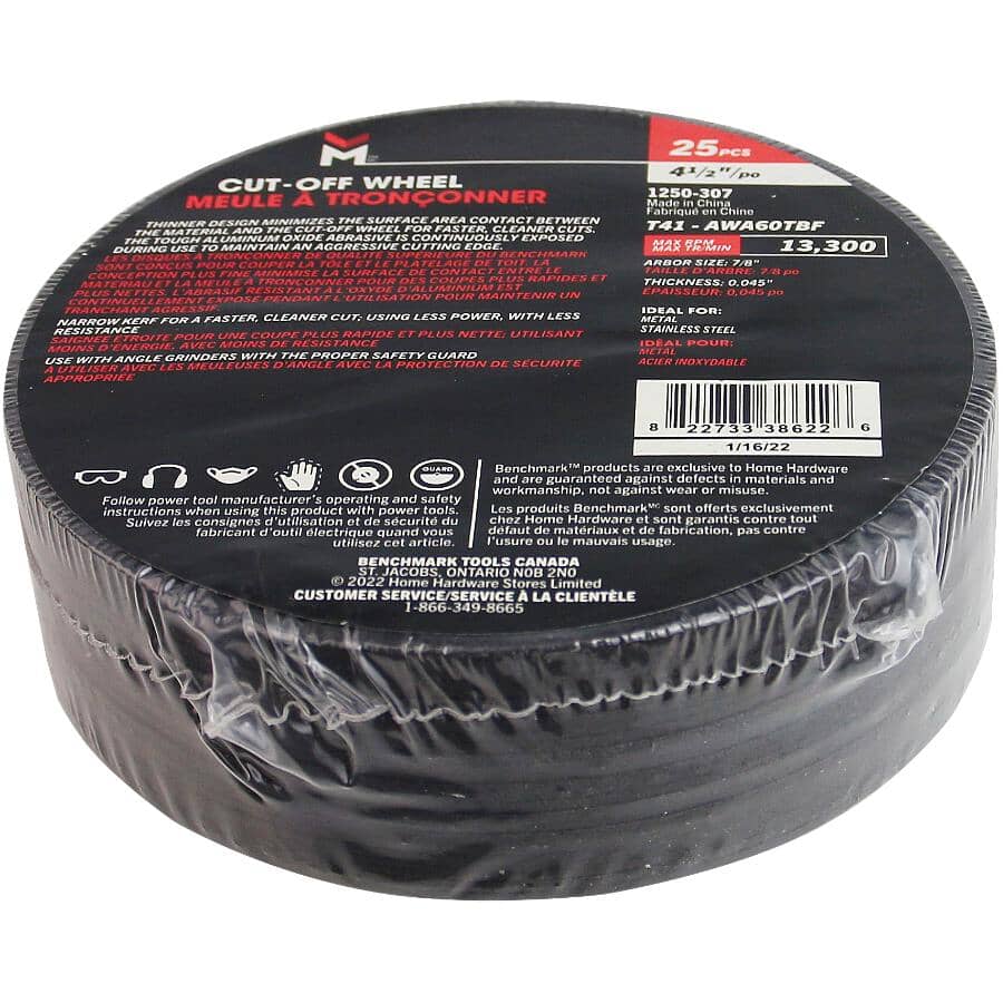 4-1/2" x 0.045" x 7/8" Metal Cut-Off Wheels - 25 Pack