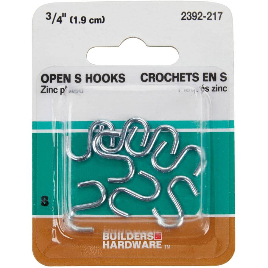 8 Pack 3/4" Zinc Open S Hooks