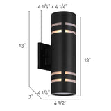 Tay Outdoor Cylindrical Upward & Downward Light Fixture - Black, 13"
