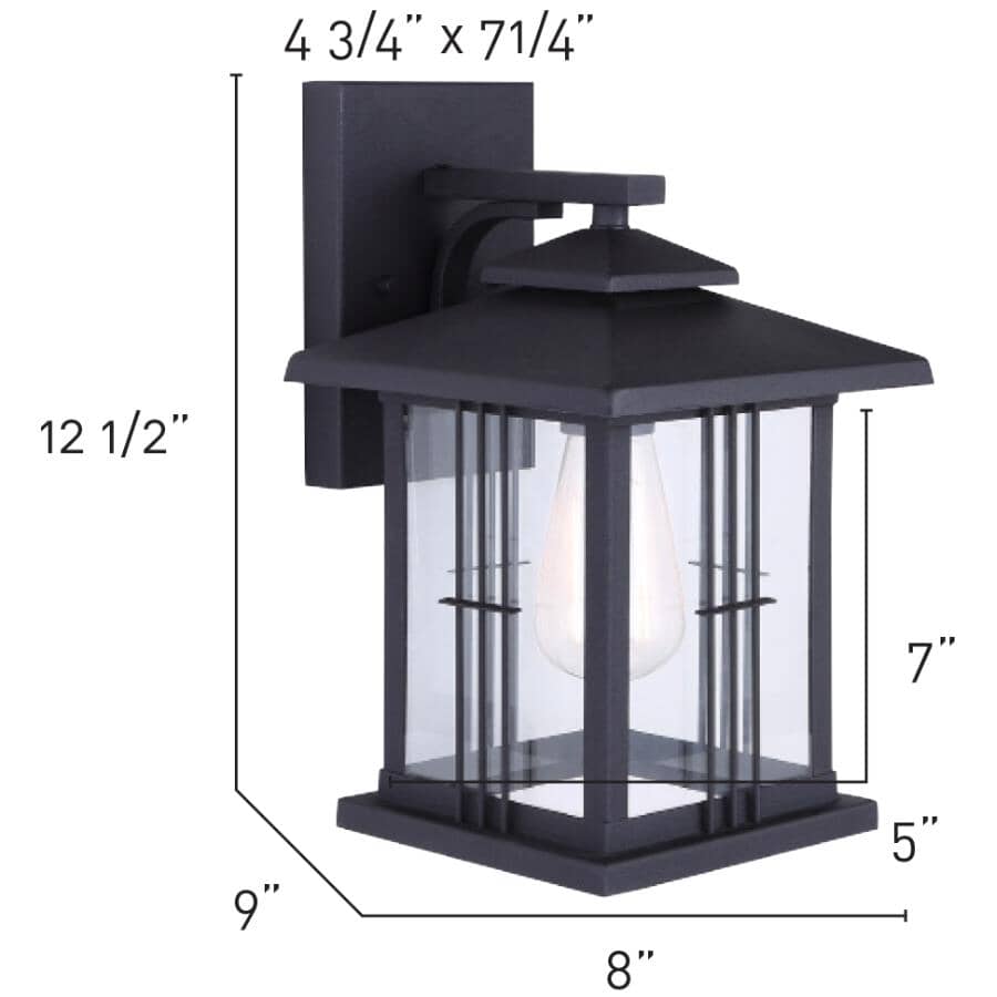 Yuna Outdoor Downward Coach Light Fixture - Black with Clear Glass, 12-1/2''
