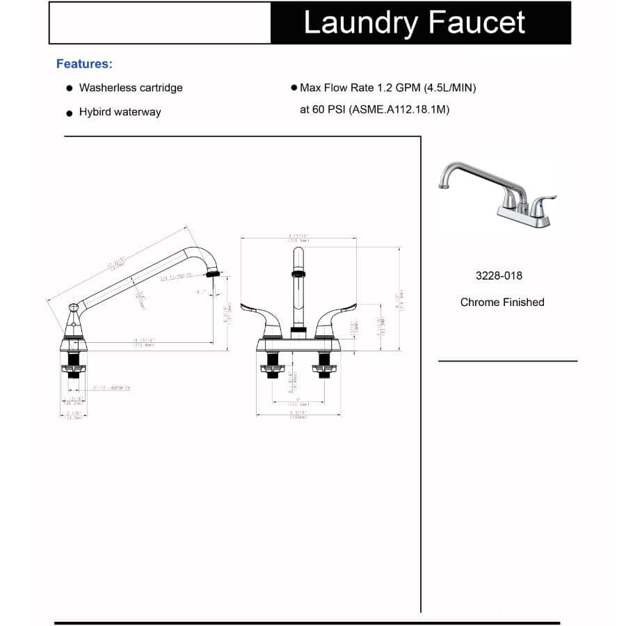 2 Handle Laundry Faucet - with 12" Spout, Chrome