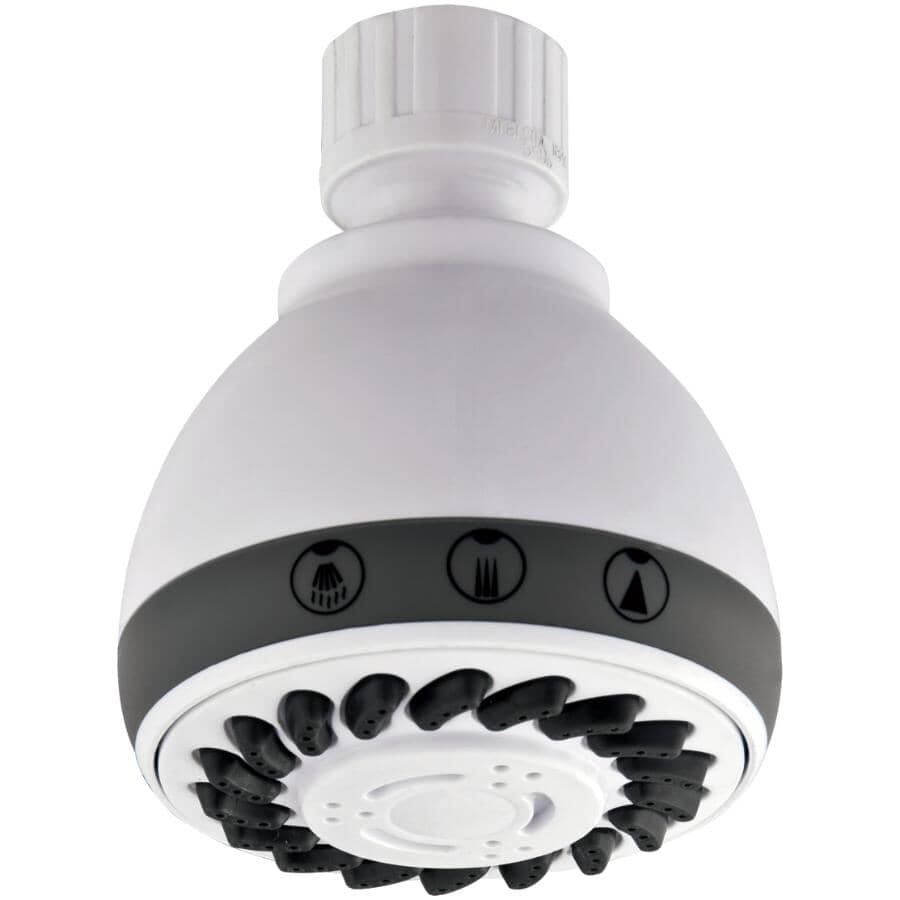 3 Setting Wall Mount Showerhead - White