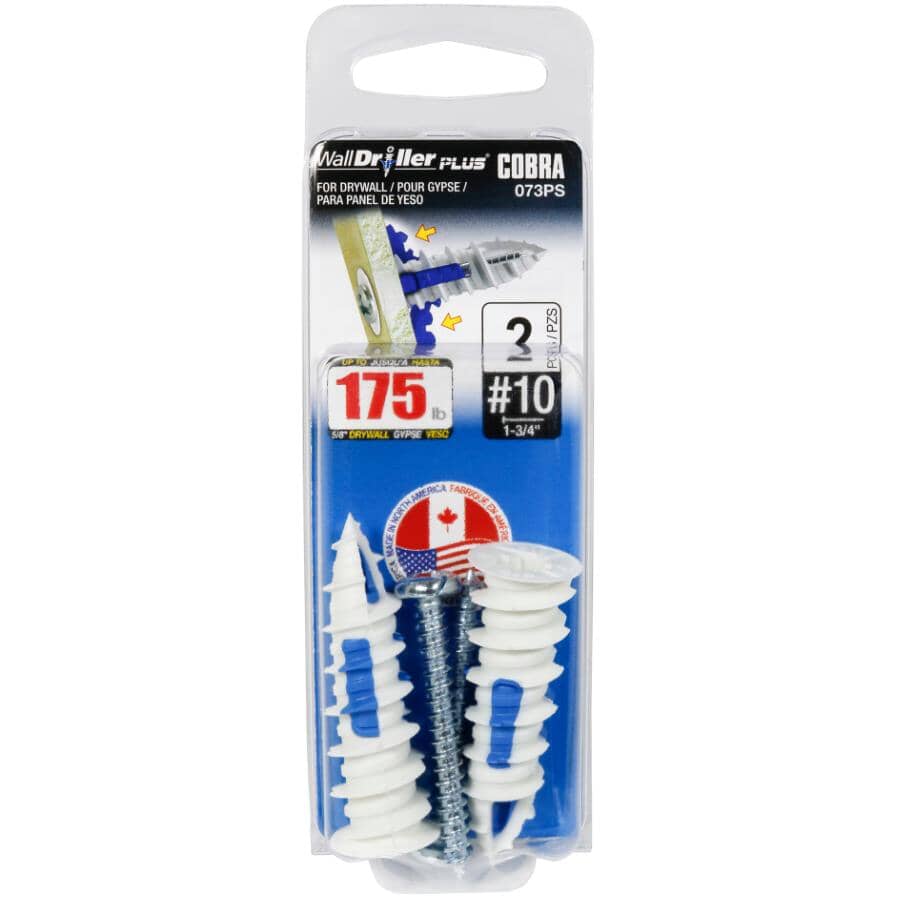 #10 WallDriller Plus Anchors - with Screws, 2 Pack