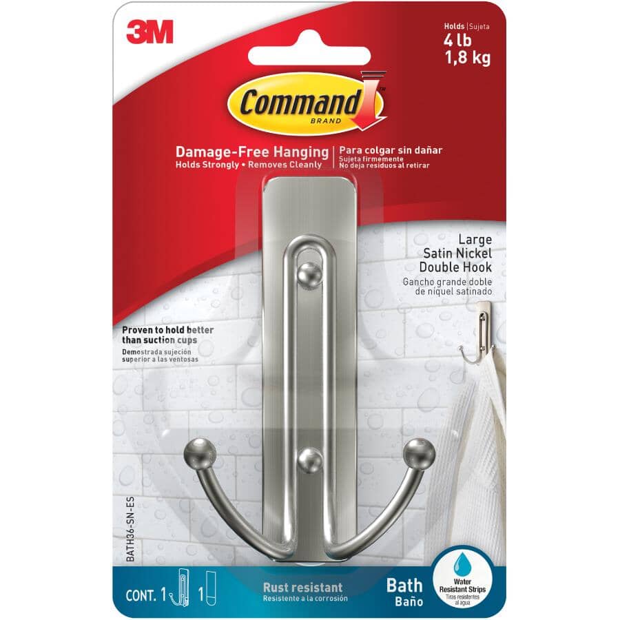 Large Satin Nickel Adhesive Double Hook