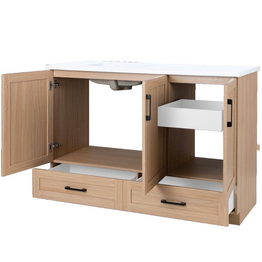 49" x 19" Marien Vanity with Cultured Marble Top - 3 Doors + 2 Drawers, Brown