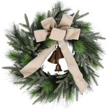 24" Mixed Pine Wreath - with Beige Bow & Bells