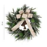 24" Mixed Pine Wreath - with Beige Bow & Bells