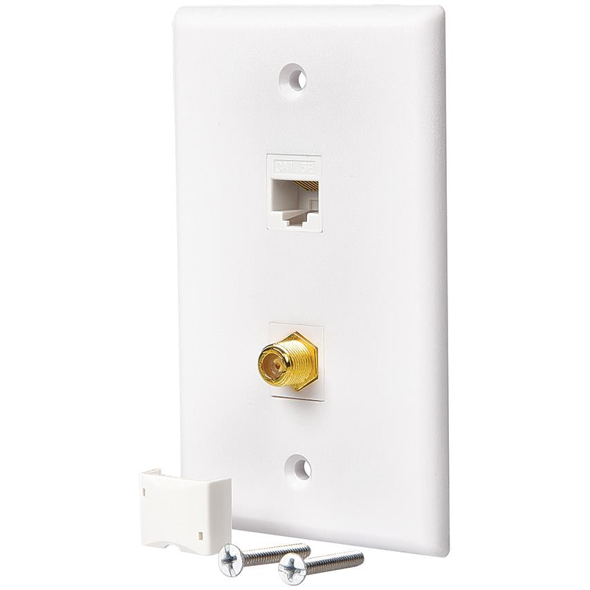 CAT5E / CAT6 Data & Coaxial Wall Plate - White