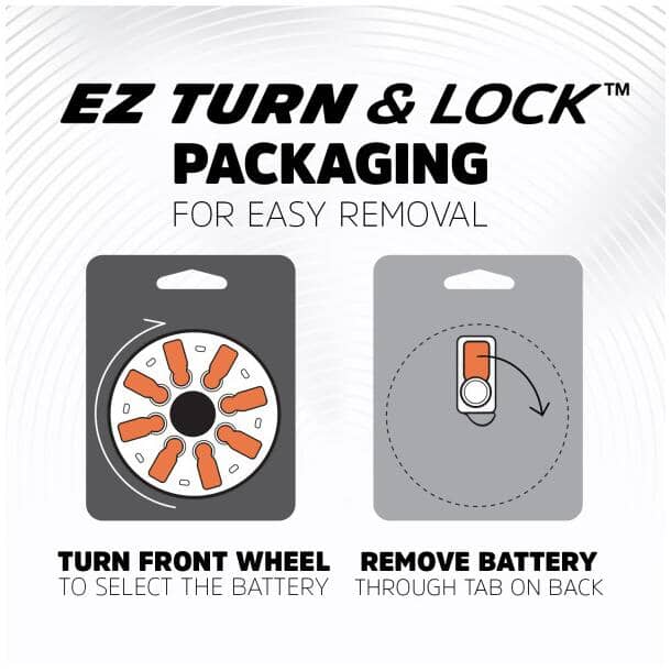 EZ Turn & Lock Size 10 Hearing Batteries - 8 Pack