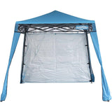 8' x 8' Blue Folding Sun Shelter - with a full sized back wall that is designed to block out the sun and wind and offer privacy, can also be rolled up