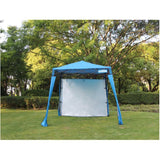 8' x 8' Blue Folding Sun Shelter - with a full sized back wall that is designed to block out the sun and wind and offer privacy, can also be rolled up