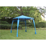 8' x 8' Blue Folding Sun Shelter - with a full sized back wall that is designed to block out the sun and wind and offer privacy, can also be rolled up
