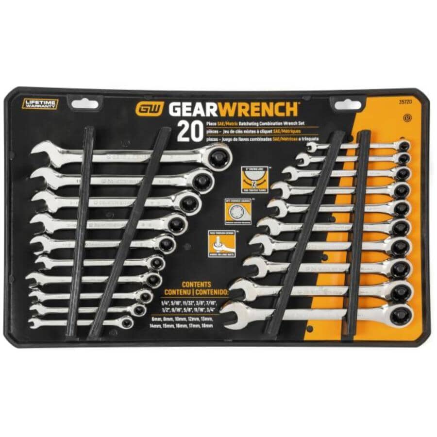 Metric & SAE Ratchet Wrench Set - 20 Piece