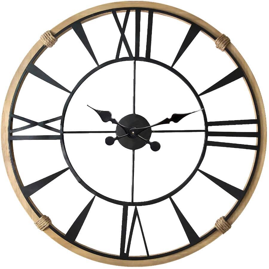 24" Round Wall Clock - Wood/Metal
