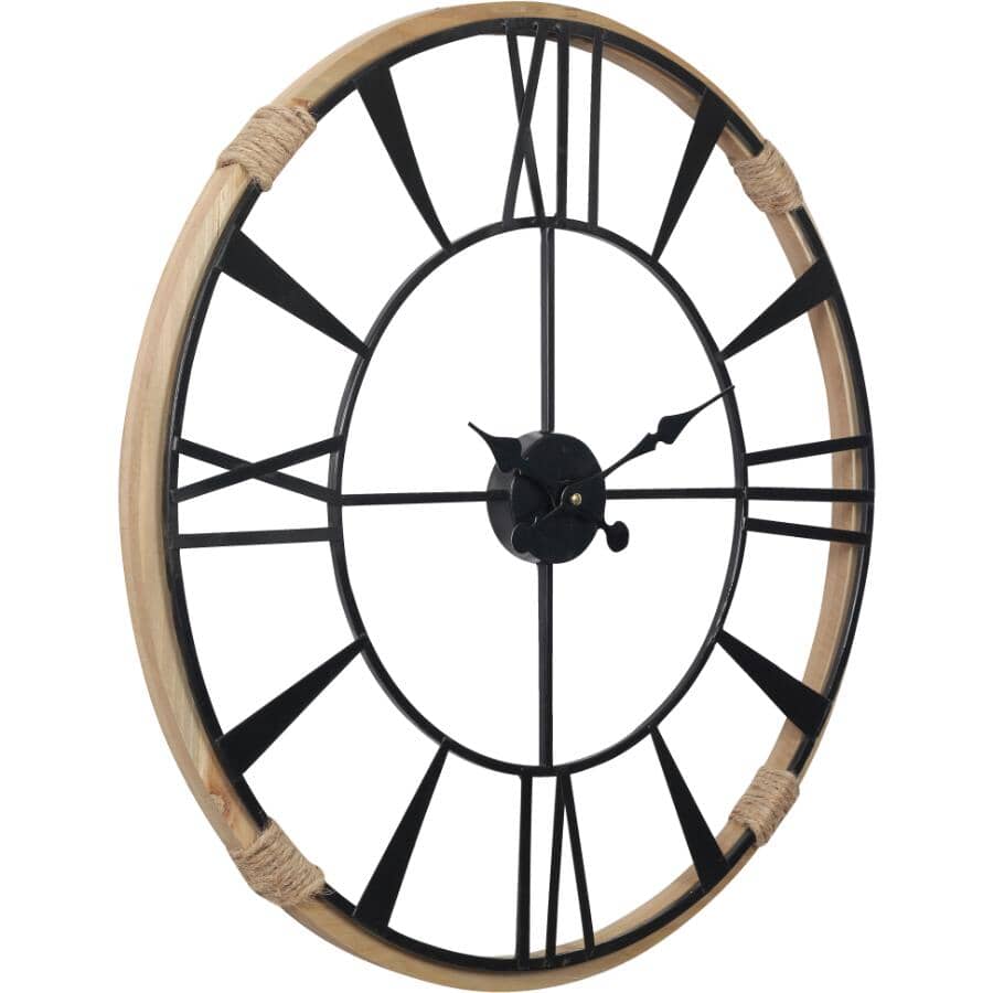 24" Round Wall Clock - Wood/Metal