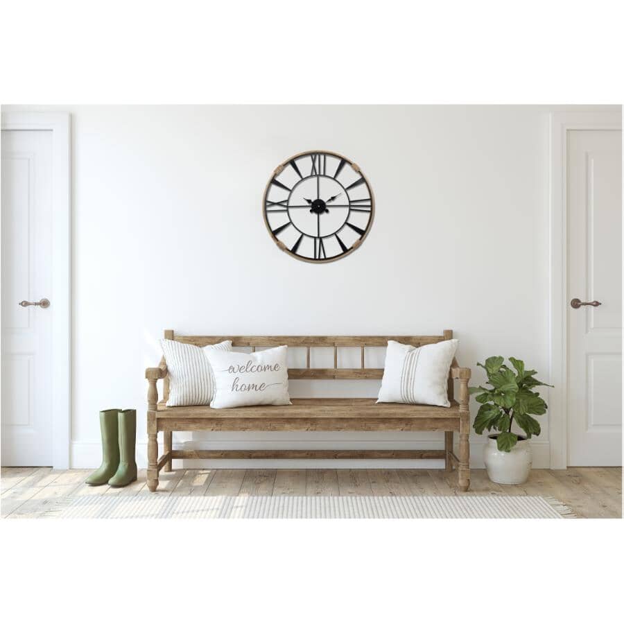 24" Round Wall Clock - Wood/Metal