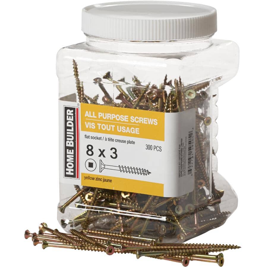 300 Pack #8 x 3" Yellow Zinc Plated All Purpose Screws