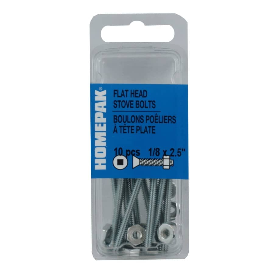 10 Pack 6-32 x 2-1/2" Zinc Plated Flat Head Machine Screws, with Nuts