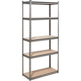 14" x 34" x 72" 5 Shelf Powder Coated Speckled Finish Metal/Wood Shelving Unit