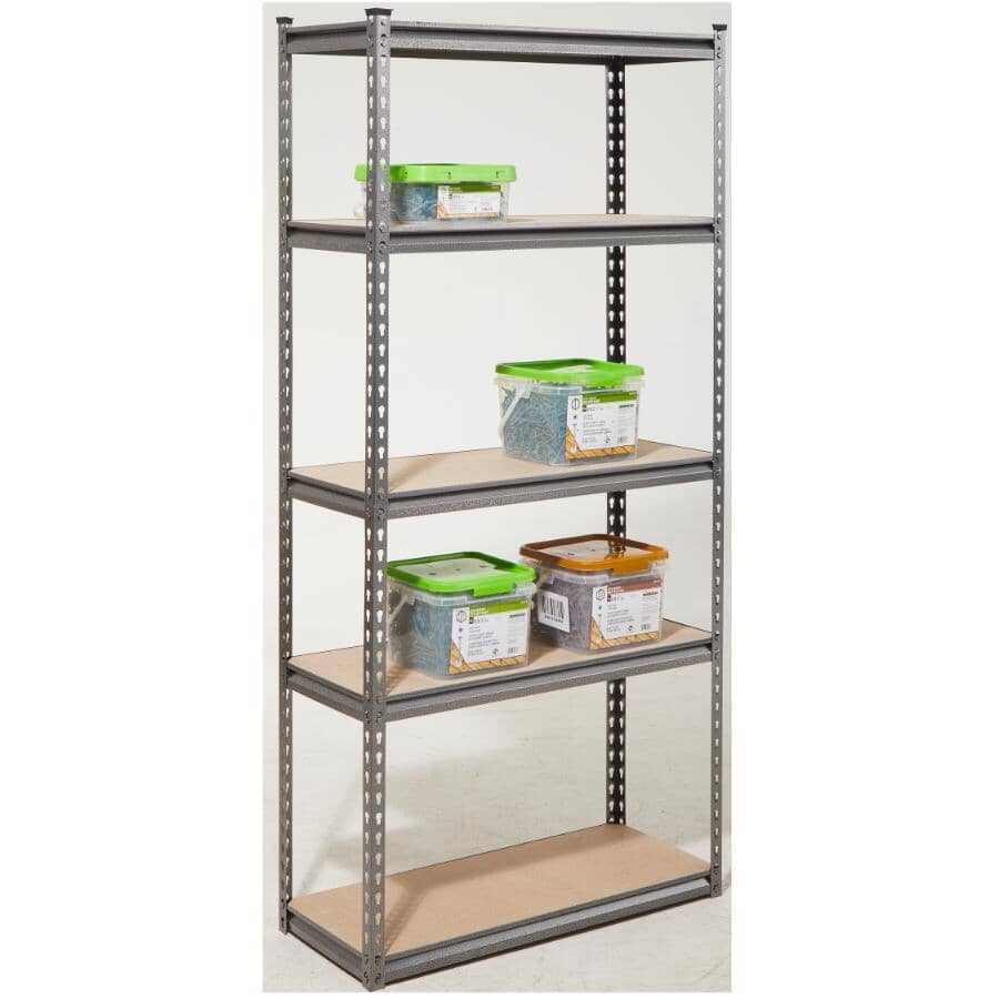 14" x 34" x 72" 5 Shelf Powder Coated Speckled Finish Metal/Wood Shelving Unit