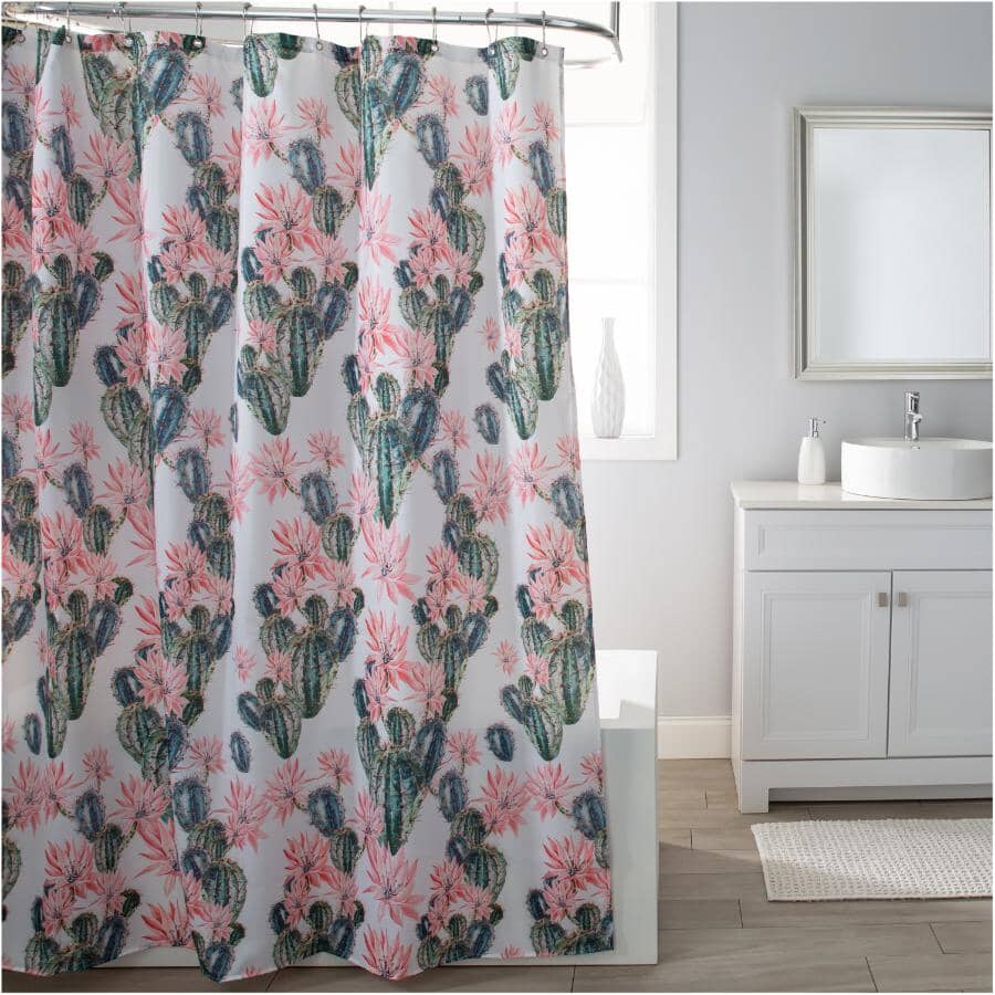 Polyester Shower Curtain - Cactus Blooms, 71" x 71"