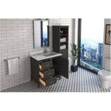 36" W x 22" D Windsor Vanity with Quartz Stone Top -  Single Door + Three Drawers, Charcoal