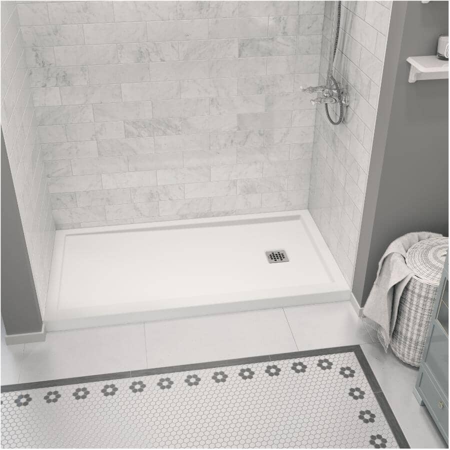 60" x 32" Zone Shower Base - with Right Hand Drain, White
