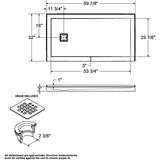 60" x 32" Zone Shower Base - with Left Hand Drain, White
