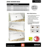 60" x 32" Zone Shower Base - with Left Hand Drain, White