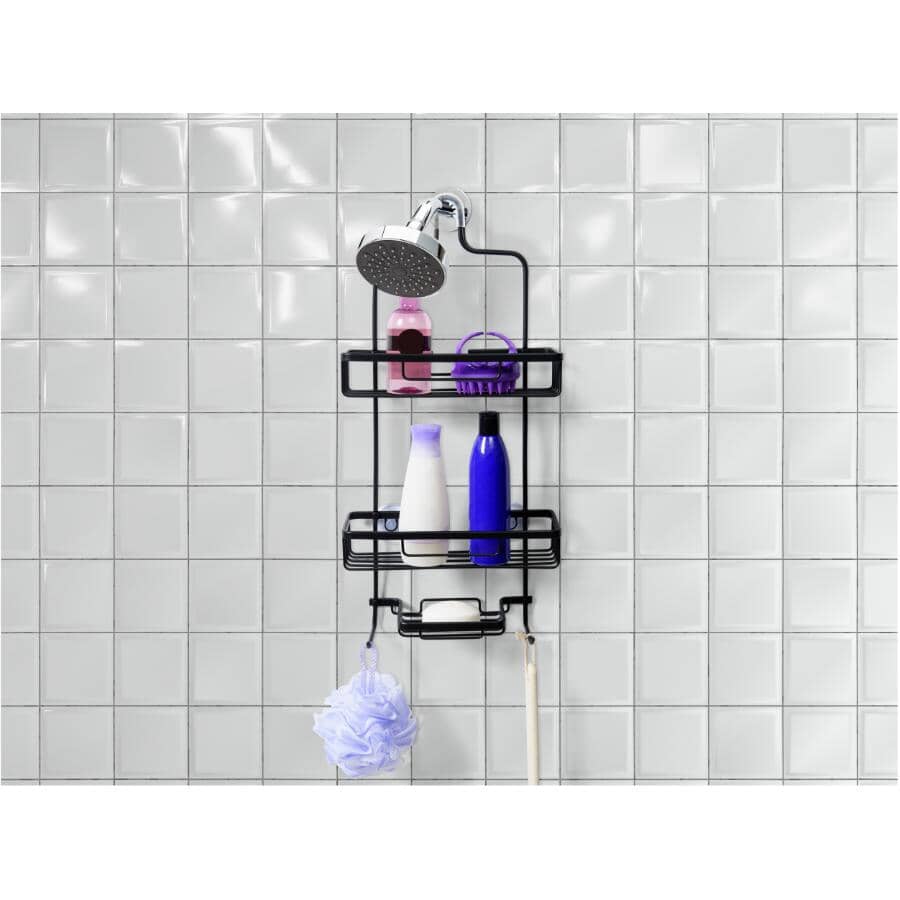 2 Tier Shower Caddy - with Soap Dish, Black