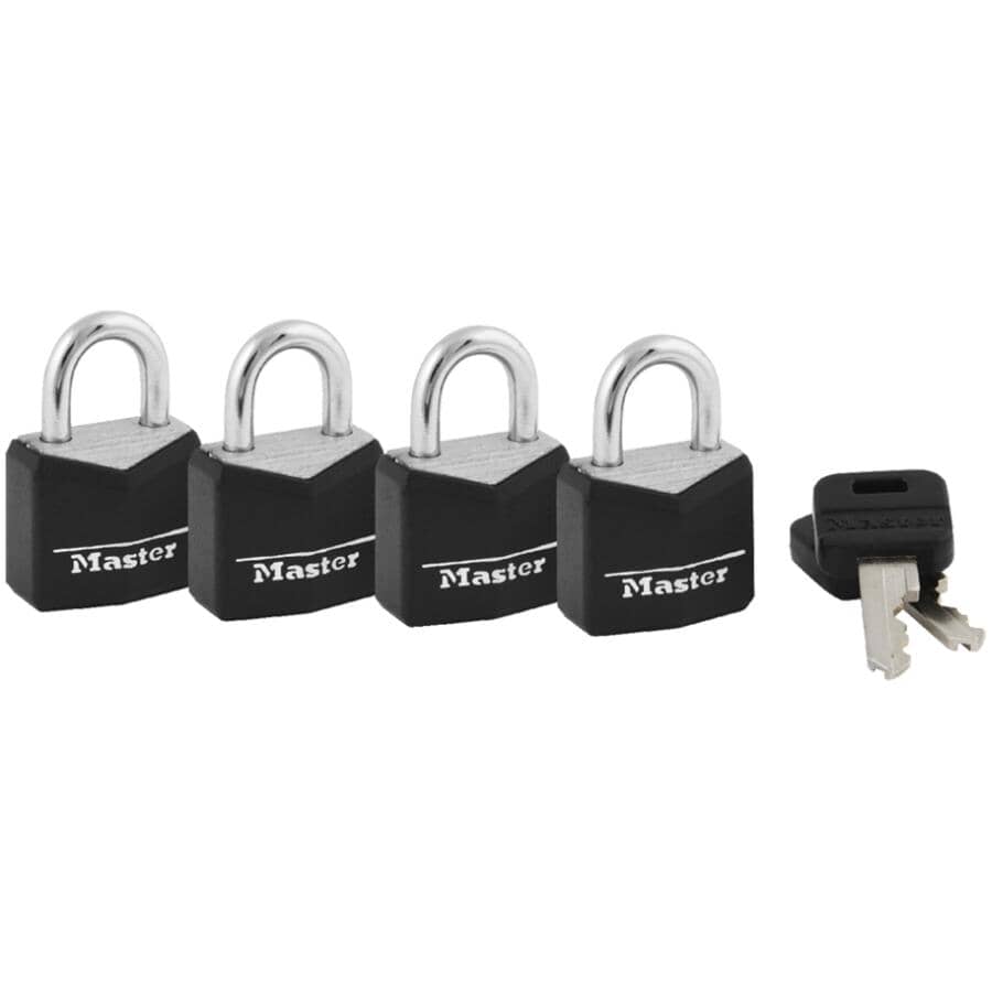 4 Pack 3/4" Keyed Alike Black Padlocks