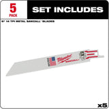 6" 14 TPI Sawzall Reciprocating Saw Blades - 5 Pack