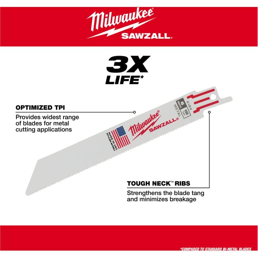 6" 14 TPI Sawzall Reciprocating Saw Blades - 5 Pack