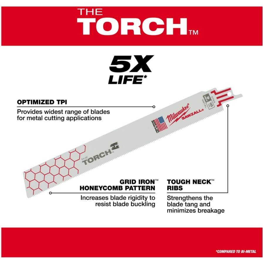9" 10 TPI Sawzall The Torch Reciprocating Saw Blades - 5 Pack
