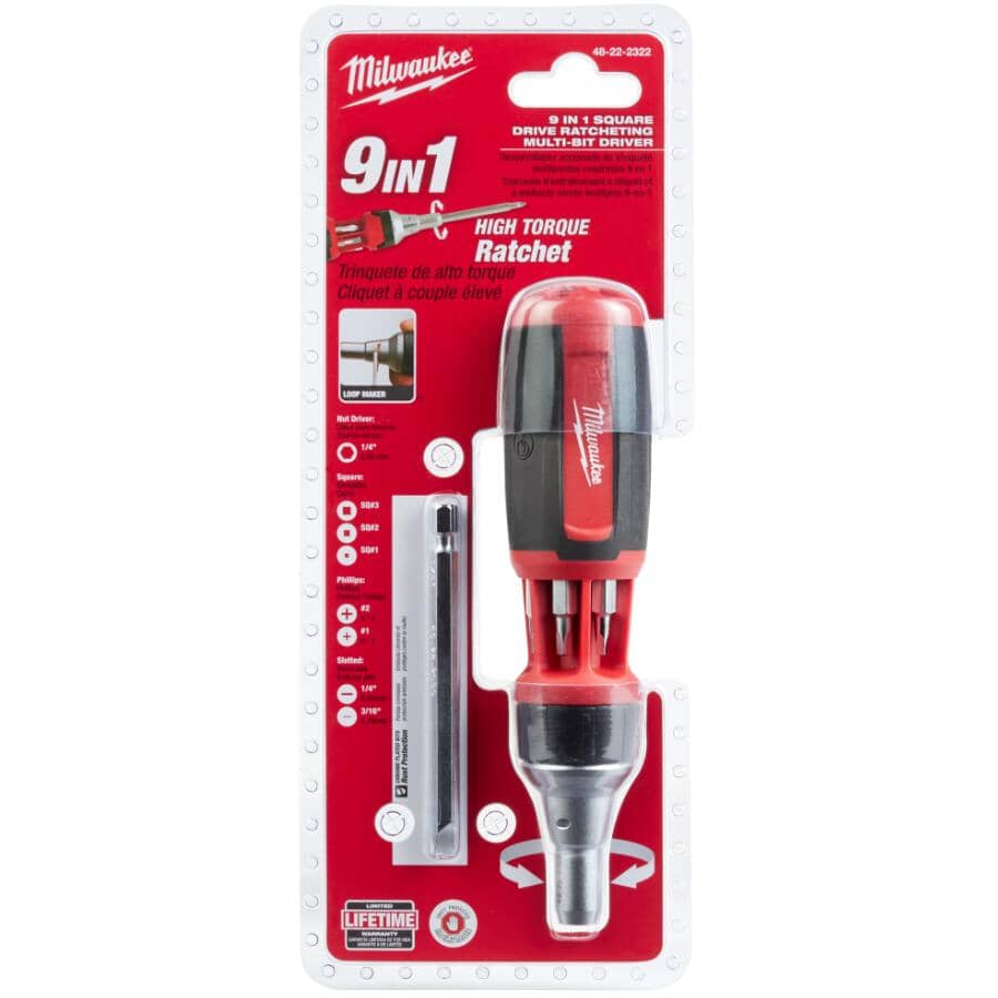 9 In 1 Square Drive Ratcheting Multi-Bit Driver