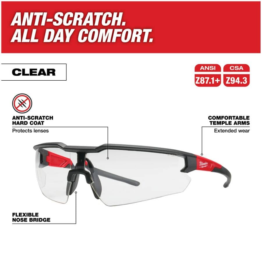Anti-Scratch Performance Safety Glasses - Clear, 3 Pack
