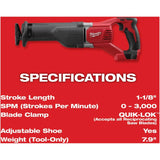M18 Sawzall 18V Lithium-ion Reciprocating Saw - Tool Only