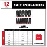 Shockwave Impact Duty 1/2" Drive SAE Deep Socket Set - 12 Piece, with Case
