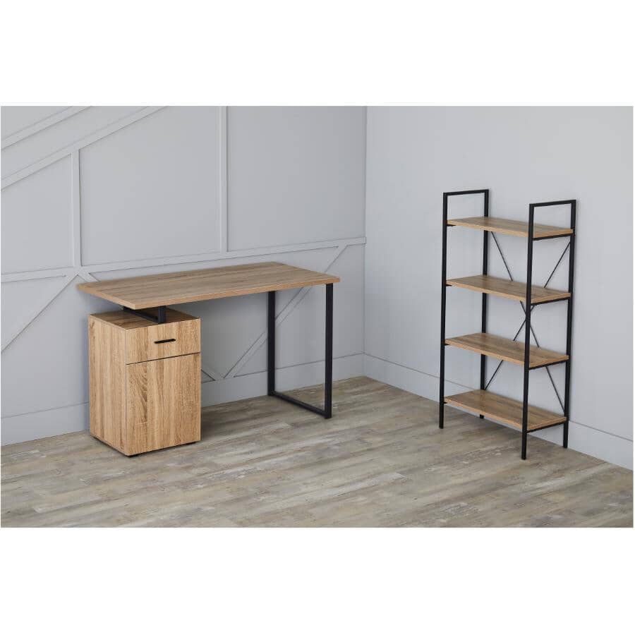 4 Tier Bookcase with Black Metal Legs - Dark Taupe