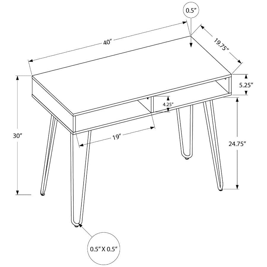 Computer Desk with Black Metal Legs - Dark Taupe