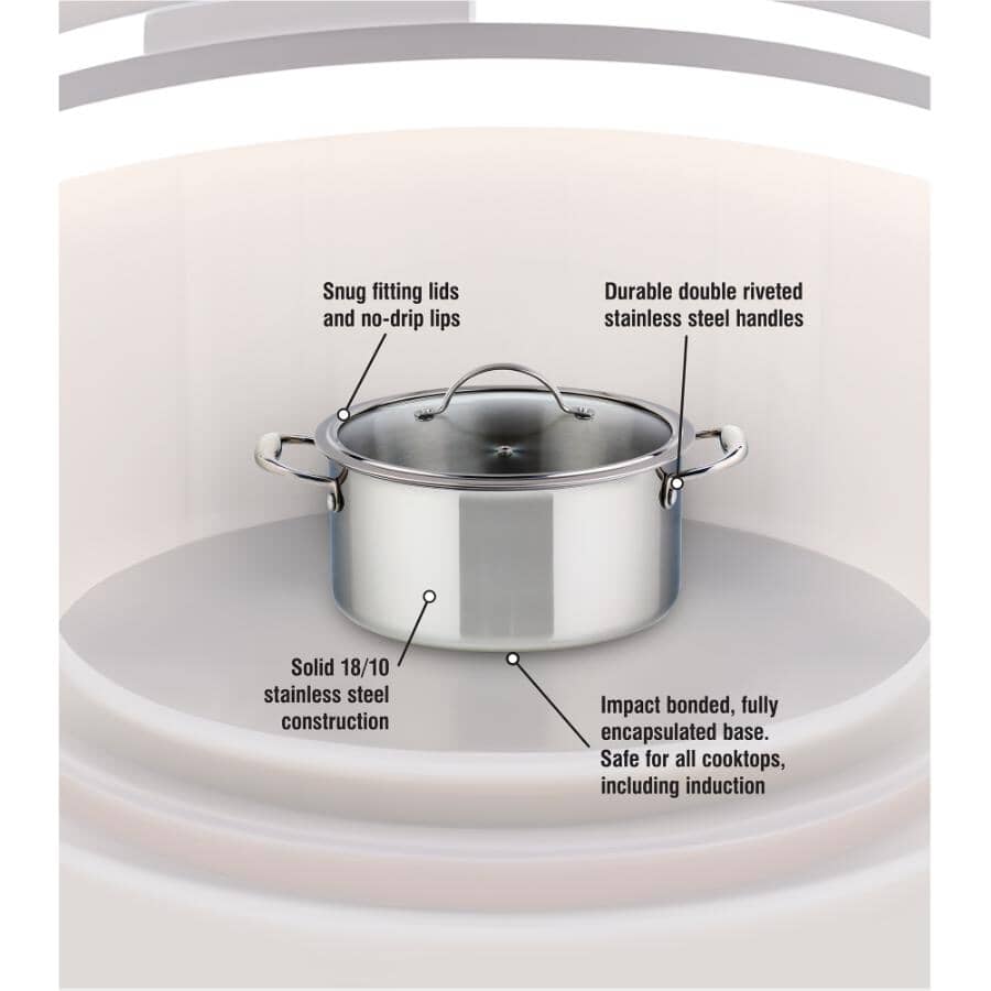 Tri-Ply Clad Stainless Steel Dutch Oven with Glass Lid - 5 L