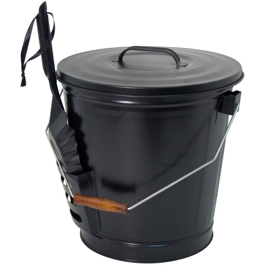 Ash Container - with Lid & Shovel, Black