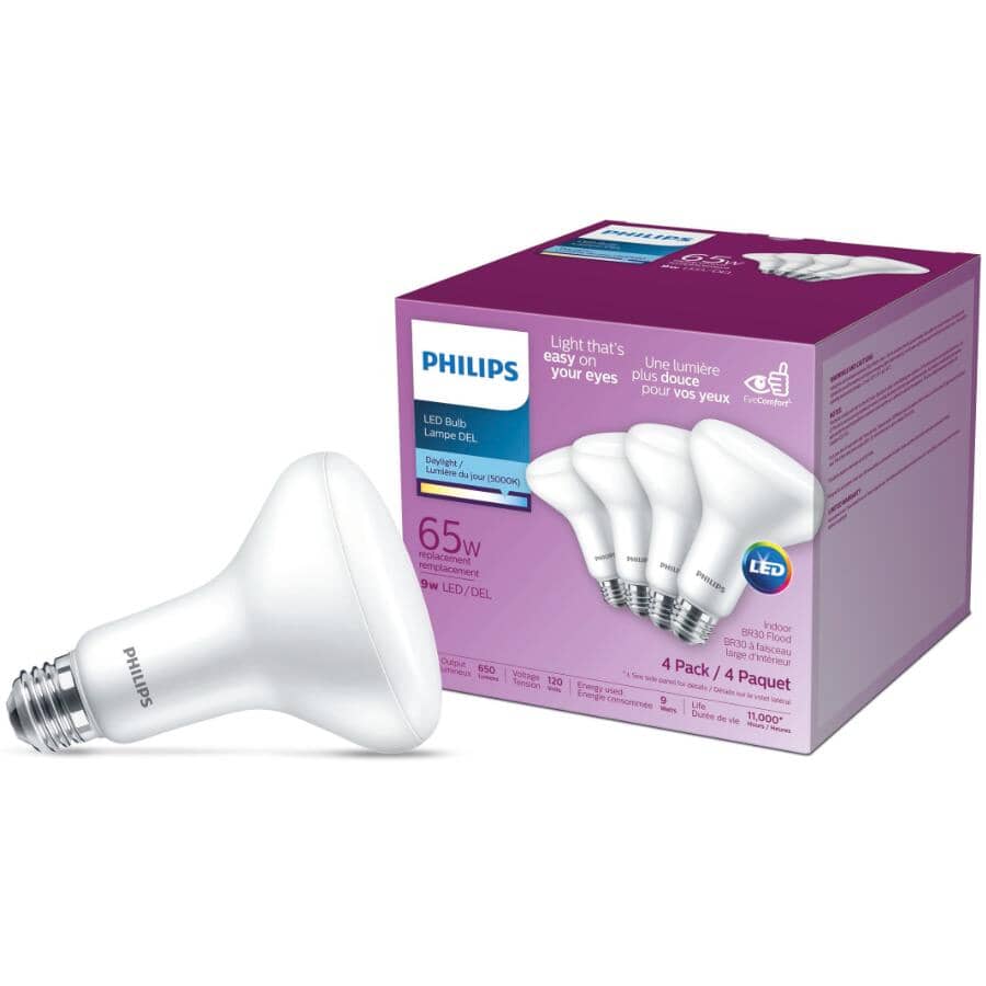 9W BR30 Medium Base Daylight LED Light Bulbs - 4 Pack