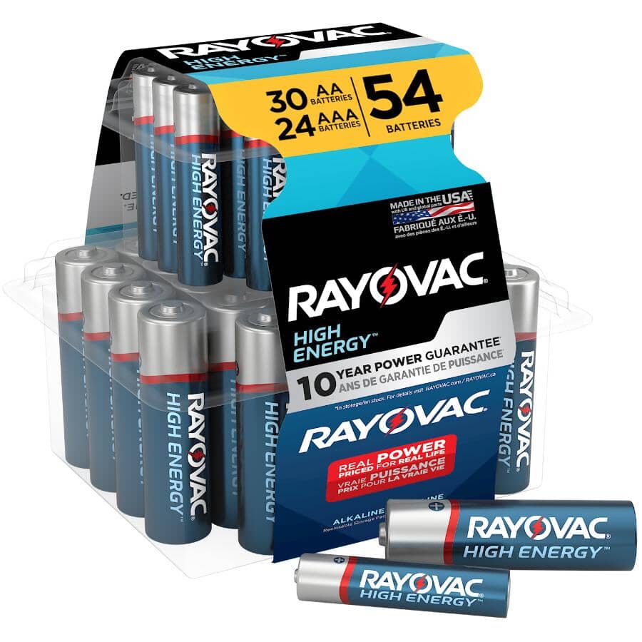 High Energy AA & AAA Alkaline Batteries Combo Pack - 54 Pack