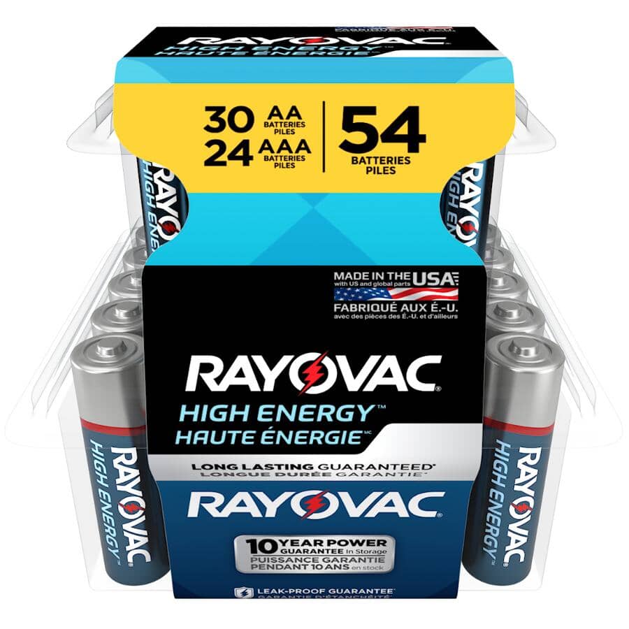 High Energy AA & AAA Alkaline Batteries Combo Pack - 54 Pack