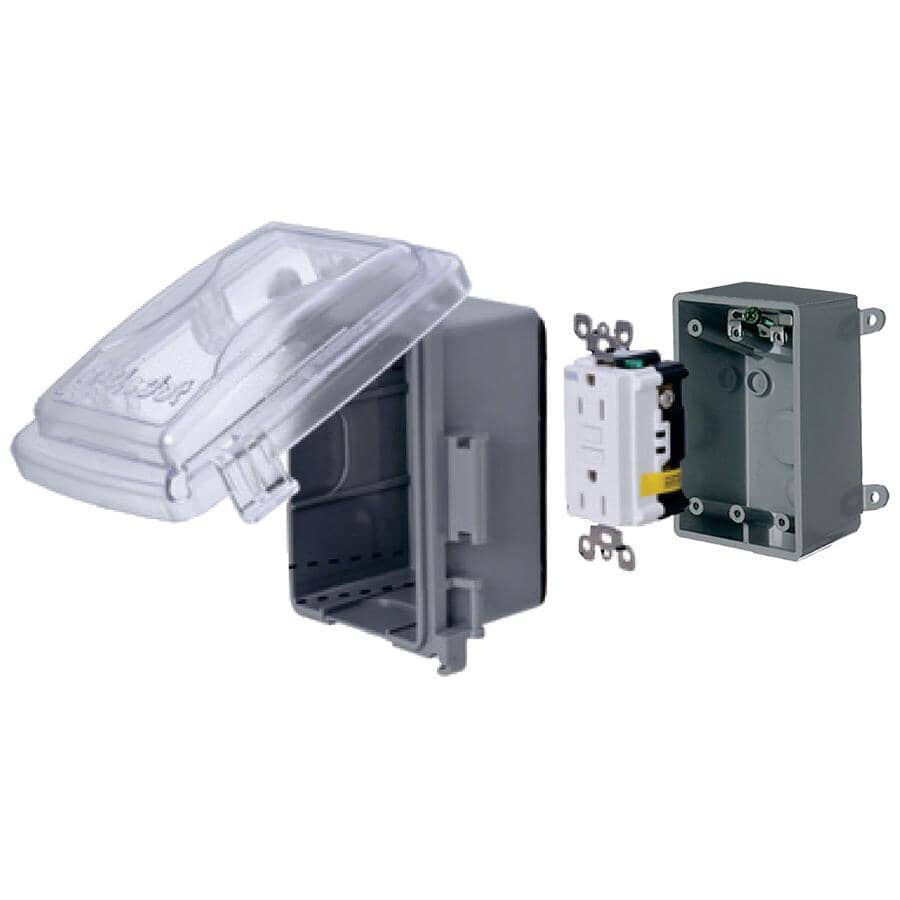 1 Gang While-In-Use Clear Medium PVC Weatherproof GFCI Receptacle Cover Kit