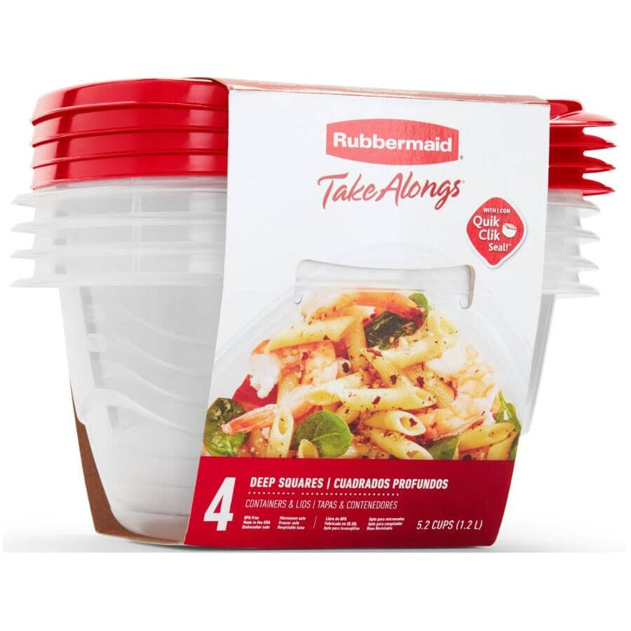 Deep Square Take Along Food Containers - 1.2 L, 4 Pack