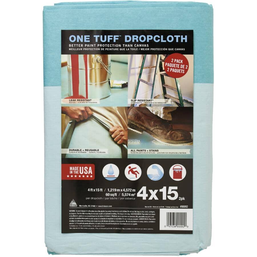 One Tuff Drop Cloth - 4' x 15', 2 Pack